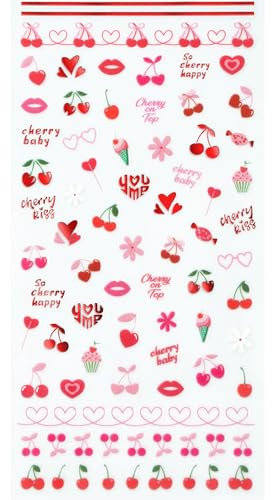 essence SO CHERRY happy cherry scented nail stickers, Nr. 01, Mehrfarbig, glänzend, metallisch, Nanopartikel frei, 1er Pack (78pcs)