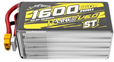 Tattu 6S LiPo Akku 1600mAh 22.2V 160C R-Line V6 ST mit XT60 | Klassische ST-Stabform für flexible Montage in FPV Coptern und Drohnen