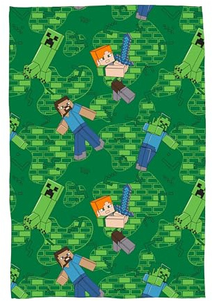 Minecraft Officially Licensed Fleece Blanket Super Soft Warm Blanket | Level Design | Perfect for Home, Bedroom, Sleepovers and Camping 100 x 150 cm | Green