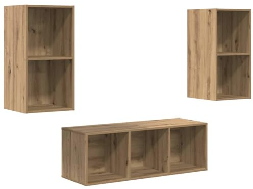 vidaXL TV Cabinet Set Wall-mounted 3 pcs Artisan oak Engineered Wood, Living Room Storage, Modular Shelves, Rectangular Arrangement, Space-Saving Unit, Home Organizer, Functional Furniture
