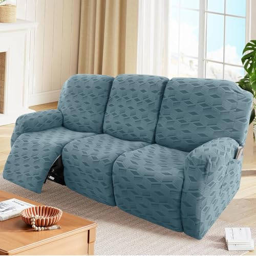 LiveGo Schonbezug für Liegestuhl, Stretch-Jacquard-Schonbezug für 1-, 2-, 3-Sitzer-Liegen, waschbarer Möbelschutz für Lazyboy, Elektrostühle und haustierfreundliche Sofabezüge, Würfel-Himmelblau, 3