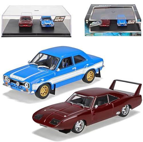 alles-meine.de GmbH Drag Race Ford Escort RS 2000 und Dodge Charger Daytona Fast Furious VI 1/43 Greenlight Modell Auto mit individiuellem Wunschkennzeichen