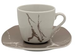 Omniacasa Servizio di Tazzine da caffè 12 Pezzi per 6 Persone Effetto Marmo Colore Bianco e Tortora Design Moderno in Porcellana Resistente, Lavabili in Lavastoviglie e Utilizzabili in Microonde