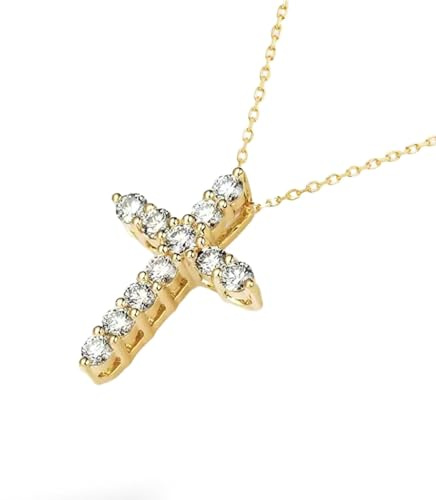 Epinki 18K 750 Gold Kette Damen Jahrestag Echt, Kreuz Anhänger Halskette Frauen Labor Erstellt Diamant 0.58ct (Rundschliff, Weiß), Damenkette Gelbgold Au750, 45CM