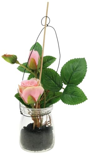 Viana Künstliche Rose im Glas zum Hängen und Stellen für stilvolle Dekoration