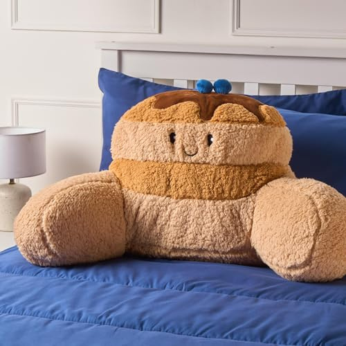 OHS Blueberry Pancake Cuddle Cushion, Comfy Reading Pillows Super Soft Teddy Fleece Support Pillow with Arms Gaming Bed Cushions Snuggle Hug Pillow Relaxing at Home, Natural - 75 x 36 x 38cm
