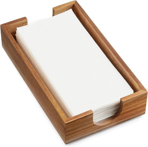 Napkin Holder for Bathroom, Acacia Wooden Guest Towel Holder Tray for Bathroom, Disposable Paper Hand Towel Holder for Bathroom Accessories, Dinner Napkin Holder (Acacia, 9.5 x 5.5 x 2 inches)