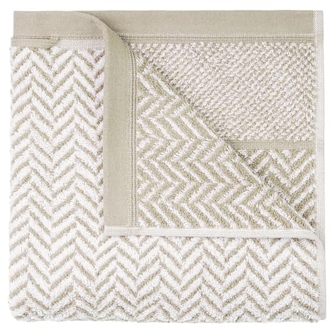 herzbach home Handtuch Duschtuch Set 100% Baumwolle Gemustert (Sandgrau/Weiß, 2 Handtücher + 2 Duschtücher)