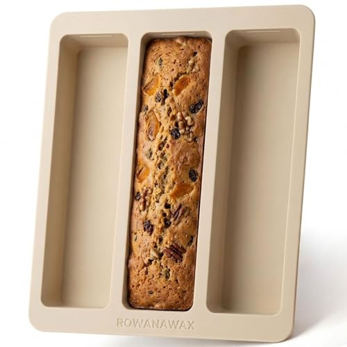 rowanawax Moule Mini Cake Silicone 3 Cavités – Moule Cake Long Apéro – Moule Gâteau Rectangulaire – Anti-Adhésif Sans BPA – Démoulage Facile – 28 x 24 cm