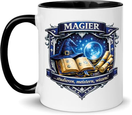 Inkdaps Magier studieren, meistern, wissen, Fantasy Rollenspiel Tasse, Keramik, 330 ml, Schwarz