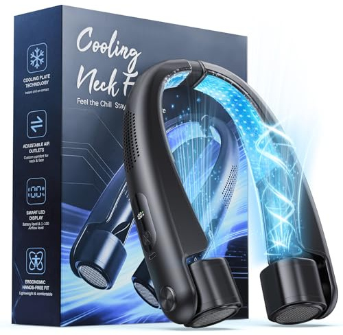 Yannovus Portable Neck Fan with Cooling Plates, 6000mAh Neck Fans Rechargeable with 1-100 Speed Control, Cooling Fan with Digital Display, Adjustable Air Outlets for Travel Outdoor