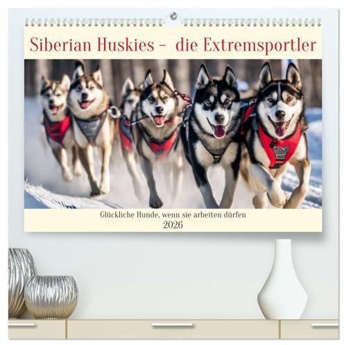 Siberian Huskies - die Extremsportler (hochwertiger Premium Wandkalender 2026 DIN A2 quer), Kunstdruck in Hochglanz: Glückliche Hunde, wenn sie arbeiten dürfen (CALVENDO Tiere)