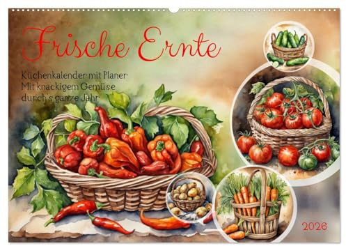 Frische Ernte (Wandkalender 2026 DIN A2 quer), CALVENDO Monatskalender: Planer mit wundervollen Gemüse-Aquarellen der KI (CALVENDO Lifestyle)