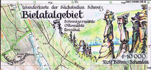 Bielatalgebiet 1 : 10 000: Wanderkarte der Sächsischen Schweiz. Schweizermühle, Ottomühle, Rosenthal
