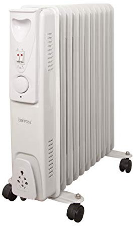 Benross 46760 Portable 11 Fin Oil Filled Radiator/Adjustable Thermostat/Automatic Overheat Protection/Cool Touch Carry Handle / 2500W / White