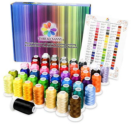 ThreadNanny Maschinen-Stickgarn-Set – 50 Farben Polyester-Nähgarn-Sortiment – kompatibel mit Brother, Babylock, Janome, Singer, Pfaff, Husqvarna, Bernina Stick- und Nähmaschinen