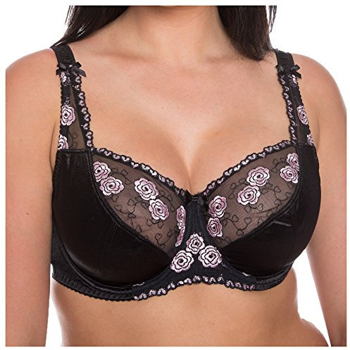 Gemm Ladies Black & Pink Large Bosom Plus Size Bra Underwired Firm Control Bra D - J Cup (42 DD)