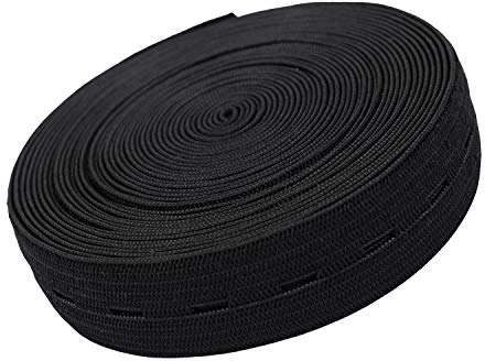 Trimming Shop Ojal Cinta elástica con Ojal, 25 mm, Bobina de Goma para Coser, Bandas de Pantalones, Moda de Maternidad, Costura, Punto, Manualidades, 1 Metro, Negro