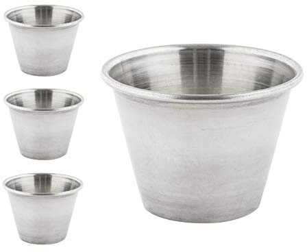 Kitchen Stars Pack of 4 - Premium Brushed Stainless Steel Commercial Grade Ramekins Condiment Sauce Cups Serving Pots Dip Bowls - 2.5oz 75ml