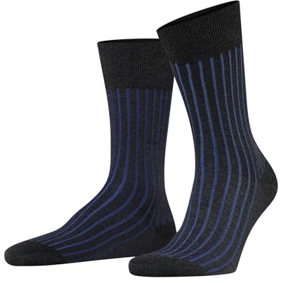 FALKE Men's Shadow Socks, Breathable, Cotton, Crew Length, Patterned Formal Socks, Lightweight, Trendy Work Clothing, Grey (Anthracite Melange 3191), 12.5-13.5, 1 Pair