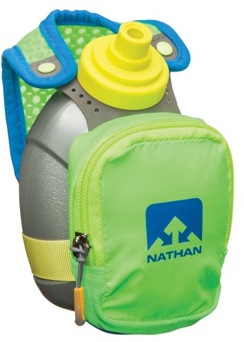 Nathan QuickShot Plus Handheld Hydration Flask — Water Bottle for Running with Holder Strap and Zippered Pouch (10oz / 300 ml)