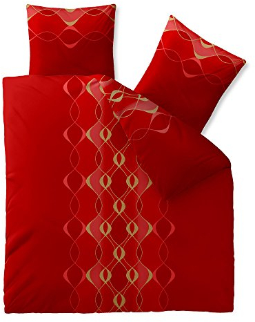 CelinaTex Fashion Bettwäsche 200x220 cm 3teilig Baumwolle, Bettgarnitur für Sommer und Winter, Ganzjährig, Bettbezug, Bettenset, Schöner Wohnen Lara Wellen Rot Gold