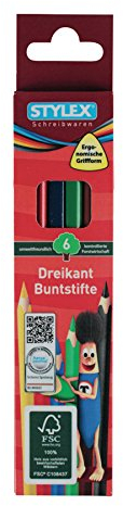 Stylex 26001 Buntstifte lang aus FSC Holz, 6 Stück