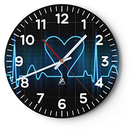 Modern Wanduhr Grafik Herz kardiologie 40x40cm Rund Groß Wand Uhr Glas Analog Zimmeruhren Küche Büro Wohnzimmer Glasuhr Wall Clock Dekoration Design Wanddekoration Küchenuhr C4AR40x40-0959