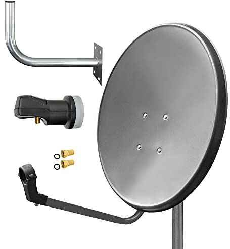 ARLI 60cm HD Sat Anlage Single LNB Digital + Wandhalter 45cm + 2 F-Stecker 1 Teilnehmer Antenne Grau UHD 4K FullHD