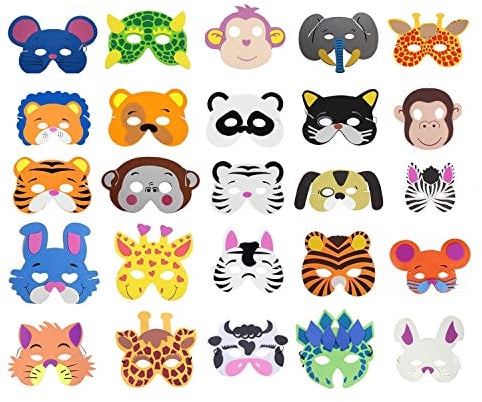 Cosoro Kinder-Tiermasken aus EVA-Schaumstoff, 25 Stück, für Partytüten, Maskeraden, Geburtstagsparty, Weihnachten, Halloween