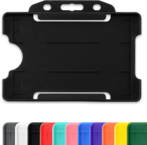 CKB LTD Noir Lot de 10 Porte-badges en plastique rigide à glisser sur une face ouverte pour carte d'identité badge horizontal ou paysage, peut contenir une carte de crédit CR80 86 mm 54 mm