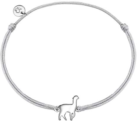 GLANZSTÜCKE MÜNCHEN Damen-Textilarmband silber Alpaka Sterling Silber 15-22 cm - Armkettchen Textil Lama Armband mit Anhänger Stoffbändchen