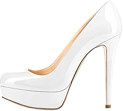 Only maker Plateau Pumps Slip on Damen Moderne Runde Zehen Stiletto Lack High Heels Weiß EU 36