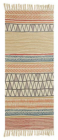 Poowe Geflochtener kreativer Teppich aus Baumwolle, waschbar, dekorativ, handgewebter Quasten-Teppich (60 x 90 cm, bunte Wellen)