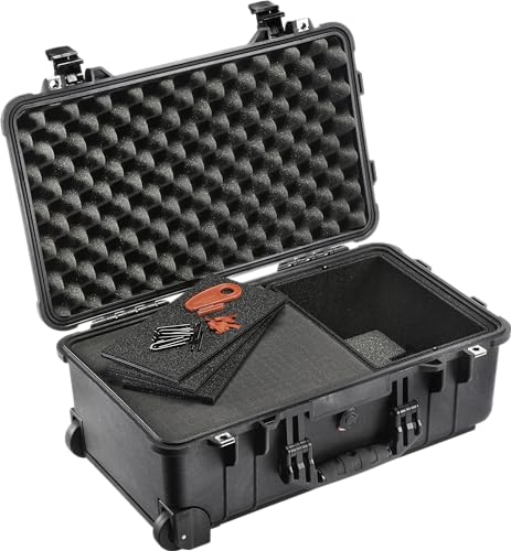PELI 1535 Air Leichter Schutz-Trolley Case für Kamera Equipment, Wasser- und Staubdicht, 27L Volumen, Mit TrekPak+Schaum (Hybrid) Einteilungssystem (Anpassbar), Farbe: Schwarz