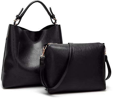 BUKESIYI Damen Tasche Handtasche Umhängetasche Schultertasche Frauen Kulturbeutel Weekender Klein PU Leder DE77156 Schwarz