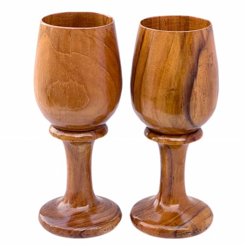 collectiblesBuy Weinkelch aus Holz, Vintage-Stil, handgefertigt, für Küche und Bar, Zubehör, 2 Stück