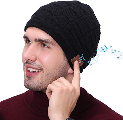 EasyULT Bluetooth Mütze, Bluetooth 5.0 Musik Strickmütze Wintermütze Warme Beanie Hut Winter Mützen für Winter Outdoor-Sport, Skifahren, Laufen, Geschenke Mützen für Damen und Herren(Schwarz)