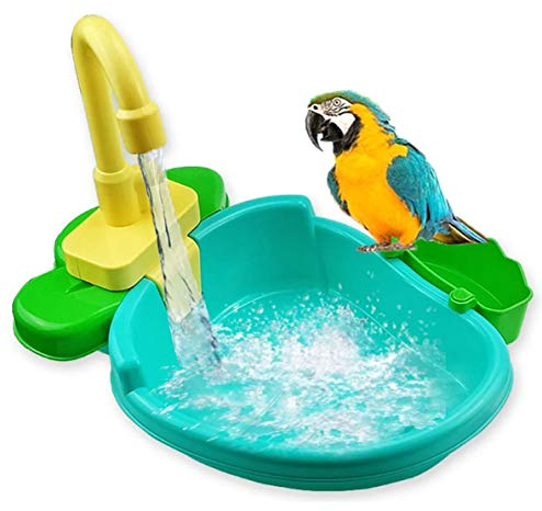 Gobabo Vasca da bagno per uccelli Pappagalli Vasca da bagno Piscina Mangiatoia per uccelli Ciotola Automatica per animali domestici Vasca da bagno con rubinetto Doccia per