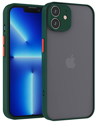 Mixroom - Cover Custodia per Apple iPhone 12 Bumper Opaco Protezione Fotocamera con Retro Semitrasparente Bordo Morbido in TPU Colore VERDE FOGLIA