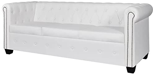 MUSEVANE Chesterfield Sofa 3-Sitzer Kunstleder Weiß