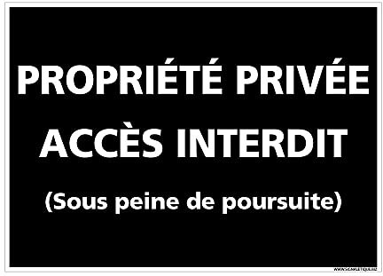 Panneau Propriété Privée Accès Interdit Sous Peine de Poursuite - Panneau interdiction rectangulaire dissuasif noir et blanc - 250 x 180 mm, Plastique PVC 1 mm
