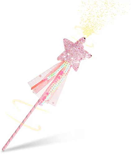 Baguette de Fée Baguette de Princesse Mignonne Baguette Scintillante d’Étoile et d’Ange Accessoires de Costume de Fée pour Faveurs de Fête Anniversaire Mariage Cosplay Anniversaire Jeu de Rôle (Rose)