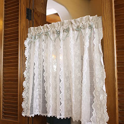 Izielad Tende a Mantovana in Pizzo Stile Country per Cucina, Balcone, Camera da Letto, Bagno, Taverna - Mezze Corte 125x68cm