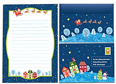 Weihachten Briefpapier Weihnachtsbriefpapier für Kinder Briefset an Weihnachtsmann Wunschzettel-Block (Block A5 mit 25 Blätter + 15 Umschläge)