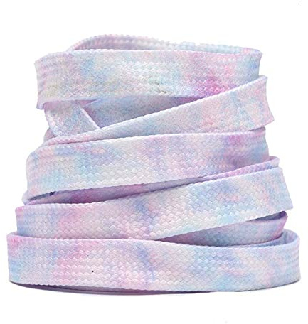 GIVBRO Lacets Plats tie-Dye Style Ruban - Rose Bleu Pastel - 140 cm | 1 paire, env 0,9 cm de large; embouts finis pour baskets, bottes et autres chaussures à lacets