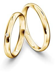 JC Trauringe Gold 585 Paarpreis Poliert I Traumhafte Eheringe 3,0 mm I Einzigartige Partnerringe Gelbgold mit Gravur in edler Schatulle I 2 Hochzeitsringe Herrenring & Damenring mit Steinen I ICT04