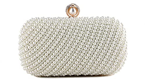 Lurkey Pochette de Soirée Femme Chic Pochette Perles, Sac à Main Perles Rétro Femme en Bandoulière Chaîne Démontable, Élégant Sac de Soirée pour Mariage Ceremonie Fete