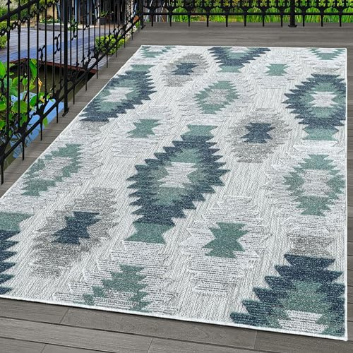 Carpettex Indoor & Outdoor Teppich Wetterfest Berberi Design Teppich Küchen Balkon Terrasse Garten auch Wohnzimmer Teppich, Farbe: Blau, Größe: 140 x 200 cm