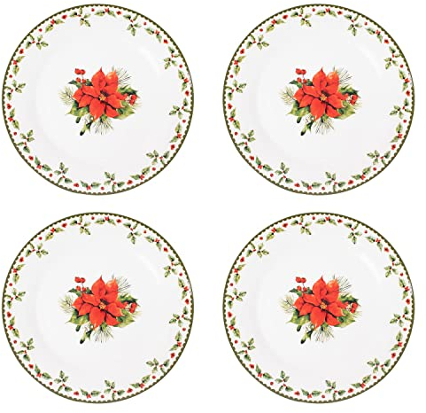 Harvey & Mason Set Of 4 Plates Christmas Holly Porcelain Festive Dinner Setting Xmas Decor